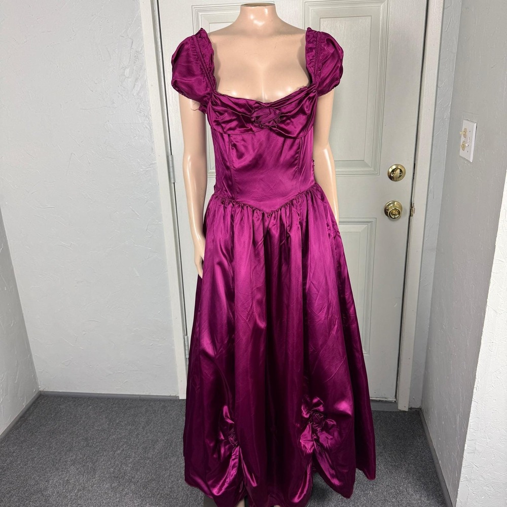 Vintage 80s Gunne Sax Women's Dress Prom Satin Renaissance Formal Evening M3-25
